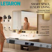 Miroir intelligent pour salle de bain d'hôtel avec contrôle des prises multi-pays, longueur personnalisable en aluminium pour solution d'éclairage de miroir de salle de bain et de vanité
