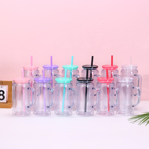 Toptan 16oz 20oz Çift Cidarlı Akrilik Plastik Kar Küresi Bardakları, Saplı, Önceden Delikli, Kapaklı Şeffaf Plastik Bardaklar, Çocuklar İçin - Product Image 6