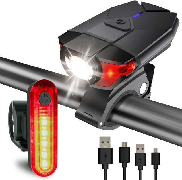 USB Rechargeable ABS IPx4 Waterproof Dual-Use LED Front Tail Light Set for Mountain Bikes Portable Bicycle Accessories Built-In