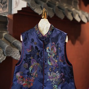 Vêtements pour femmes originaux haut de gamme, fourrure de vison bleue épissée avec soie de mûrier, doublure en brocart Song, gilet chaud de style chinois, nouveau modèle 5913 - Product Image 2
