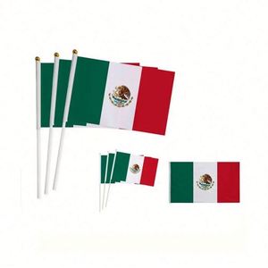 Wholesale National Day Decoration Polyester Handheld Mexico Waving Small <b>Flag</b> Mexican Stick Mini Hand Held <b>Flags</b> - Product Image 1
