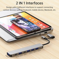 Hub Multi Port Xput Custom Logo 7-in-1 OTG Tipe-C dan USB 3.0 ke USB 3.0 USB 2.0 Splitter Adaptor Multiport 7 in 1