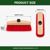 Brosse de nettoyage de sol à poils en PP rouge de 26 cm, base en bois de hêtre, embout fileté, outil de nettoyage pour grandes surfaces