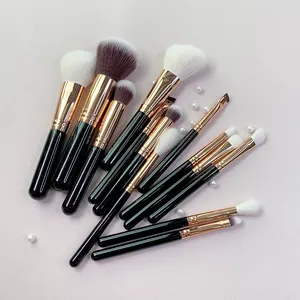 Factory Oem Black Luxury Makeup Brush Set Custom High Quality Natural Hair Make Up Brushes Private Label Brochas De Maquillaje