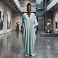 Nouvelle Robe Boubou Décontractée Grande Taille pour Femme, Col en V Ample Rayé, Style Kaftan avec Poches, Imprimé Ethnique Africain, Collection Été 2026