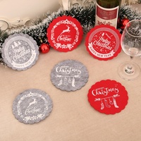 Posavasos Redondos Resistentes al Calor con Estampado Rojo y Gris para Decoración Navideña, Posavasos de Fieltro con Diseño de Feliz Navidad