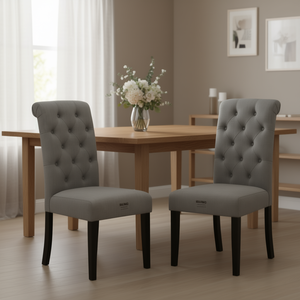 Juego de 2 Sillas de Comedor DB Leviton Tapizadas en Gris, Patas de Madera Maciza, Tapicería de Cuero, Diseño Moderno para Sala de Estar u Oficina - Product Image 2