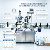 Machine d'étiquetage automatique de bouteilles à écran tactile contrôlée par PLC en acier inoxydable, 30 pièces par minute pour bocaux en verre et bouteilles en papier