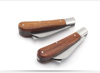 Meilleure vente sécateur de jardinCouteau de greffage à double lame Manche en bois massif Lames incurvées Couteau d'élagage Couteau pliant en herbe