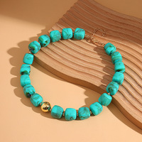 Nouveau Collier de Créateur Tendance avec Perles Carrées Colorées et Perles Rondes Géométriques Dorées CCB, Ras-du-cou pour Femmes et Filles