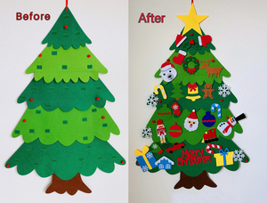 Ensemble d'arbre <span class=keywords><strong>de</strong></span> Noël en feutre éducatif à faire soi-même, arbre en feutre à suspendre au mur pour enfants avec 32 décorations <span class=keywords><strong>de</strong></span> Noël et guirlande lumineuse - Product Image 2