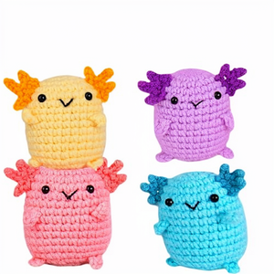 Kit de <span class=keywords><strong>crochet</strong></span> DIY pour débutants : 4 <span class=keywords><strong>animaux</strong></span> axolotls, faciles à réaliser, 4 couleurs de petites poupées avec vidéo étape par étape - Product Image 2