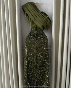 MD50015 Elegante <span class=keywords><strong>Abito</strong></span> da Damigella <span class=keywords><strong>Verde</strong></span> <span class=keywords><strong>Monospalla</strong></span> Stile Sirena, Lussuoso <span class=keywords><strong>Abito</strong></span> da Cerimonia con Perline e Cristalli, Lunghezza a Terra - Product Image 6