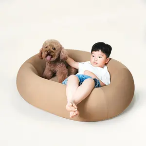 Indoor Luxury Small Puppy Medium Large Dog Kitty Cat Bed Wooden Top Quality Customized Leather Anti-grappling Human Pet Sofa