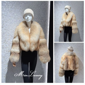 Wholesale Factory Custom Finland Golden Island Fox <strong>Fur</strong> Jacket Collar Long Hair Champagne <strong>Fur</strong> <strong>Coat</strong> Winter <strong>Women</strong> <strong>Coat</strong> - Product Image 4