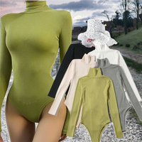 Combinaison moulante en polyester pour femme, fendue, décontractée, nouvelle collection automne, col roulé, élastique, sexy, écologique, à manches longues
