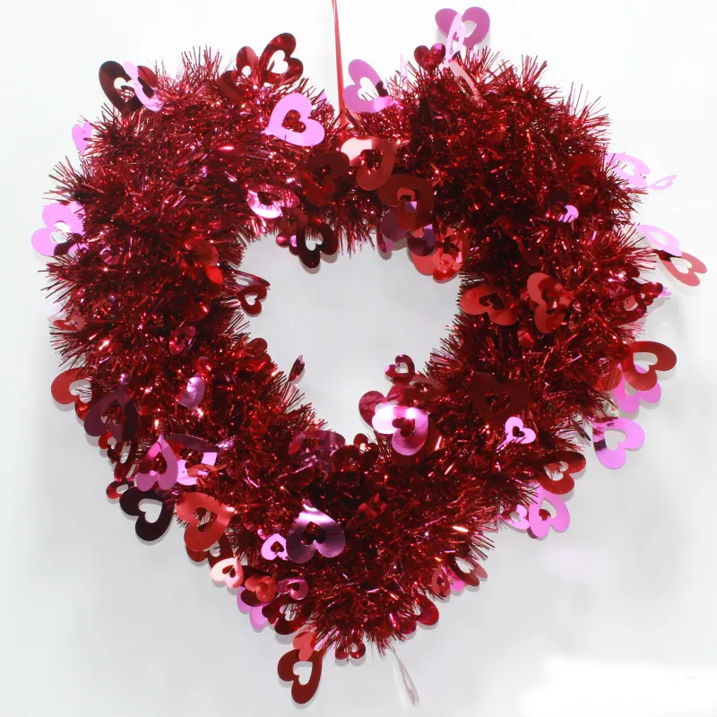 Valentine's Day Wreath 35CM Plastic Ball Heart-shaped Ring Hanging Decoration Xmas Tree For Party Front Door Hanging Decor