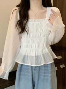 批发新品来样定做方领七分雪纺Ss女式上衣韩国时尚品牌 - Product Image 2