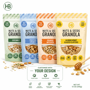 Custom Printed Granola Packaging Bag Stand Up Zipper Pouch With Window For Cereal Nuts Snack Food