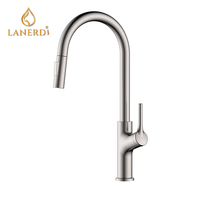 Robinet de cuisine Lanerdi moderne à poignée unique et à trou unique, or et noir, avec douchette extractible pour usage hôtelier