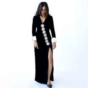 Robe Abaya Kaftan Longue et Légère AWAIS HOUSE, Élégante, Bleu Marine, Manches Longues, Modeste, pour Soirées et Toutes Saisons - Product Image 1