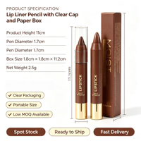 Produits très demandés en stock : Crayon à lèvres chocolat minéral, waterproof, longue tenue, haute pigmentation, texture crémeuse, fini mat