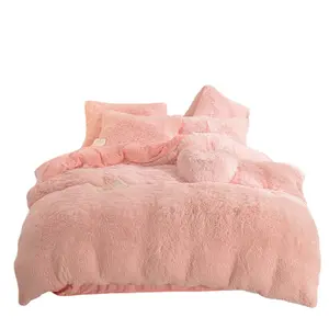 Bán Buôn Tùy Chỉnh Dày Bảo Vệ Mùa Đông Ấm Áp Fluffy Nhung Duvet Bìa San Hô Nhung Fluffy Sang Trọng Bộ Đồ Giường Thiết Lập