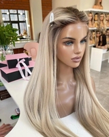 Perruque juive en soie de qualité supérieure, cheveux humains européens Remy, couleur blonde balayage, perruque Lace Front