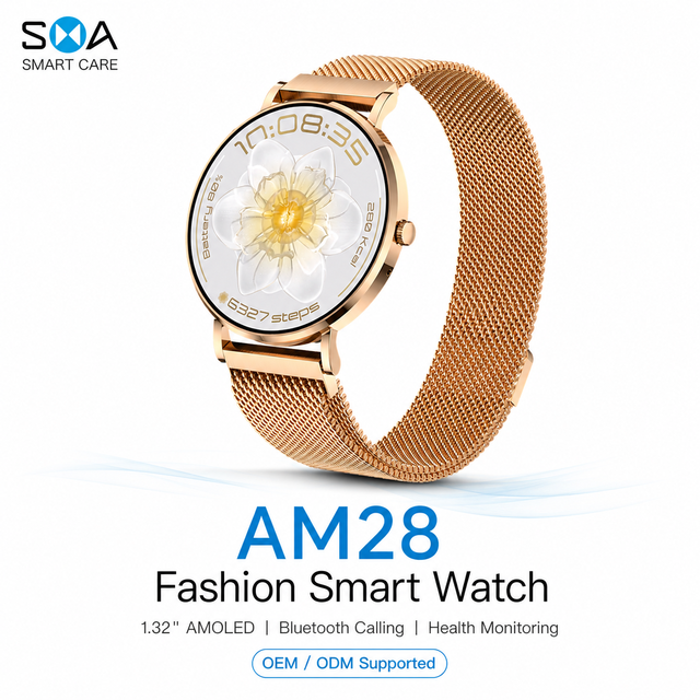 OEM ODM Fashion Trends AMOLED Calling Round Smart Watch Custom Logo Fitness Tracker for Brand Buyers Women Men