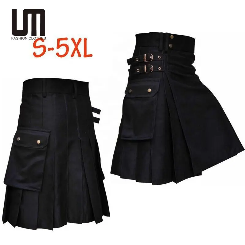 Liu Ming 2024 Halloween New Arrivals Men's Casual Ethnic XXL Scottish Dress Skirt Solid Color Traditional Costume Cargo Pockets