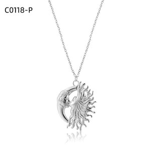 Amy Amy Fashion Pendant Necklace <b>Silver</b> Plated Moon Design Vintage Style For Women Everyday Wearing Gift Jewelry - Product Image 1