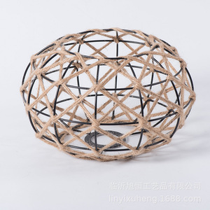 Hemp <b>Rope</b> Lampshade Round Brown Handmade Eco Friendly Farmhouse Style <b>Lighting</b> Decor - Product Image 2