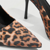 Escarpins Slingback en Satin Imprimé Léopard pour Femme, Bout Pointu, Talon Aiguille, Bride Élastique, Sexy, Respirants, Confortables, pour Soirée et Tenues Décontractées