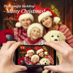 Permadani dinding Natal kustom latar belakang anyaman cetak warna-warni dengan perapian pohon rusa Sinterklas untuk Natal - Product Image 5