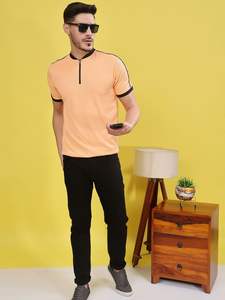 Camiseta con cuello mandarín liso para hombre, camiseta ajustada, producto a granel hecho a mano personalizado - Product Image 2