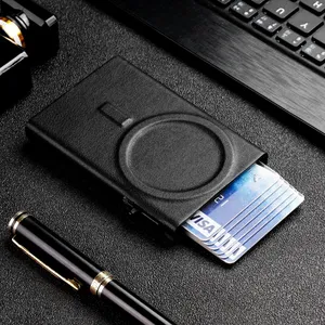 Mherder Customize Metal Aluminum Card Holder Pop Up Pu Leather Magnetic Rfid Wallet For Iphone 14/15