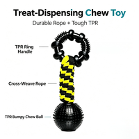 YMH TPR Jouet à mâcher pour chien, balle anneau à picots couineuse avec corde tressée, pour le nettoyage des dents, le massage des gencives, l'entraînement molaire et le jeu interactif