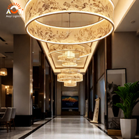 Lustre LED suspendu en acrylique en spirale de luxe, style paysage à l'encre chinoise, ovale/carré, avec fonction de gradation pour hall d'hôtel et usage commercial