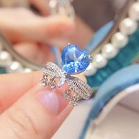 Factory Wholesale Price 925 Sterling Silver Natural Topaz Heart Cut Elegant Fine Fashion Birthstone Wedding Rings Women Dating