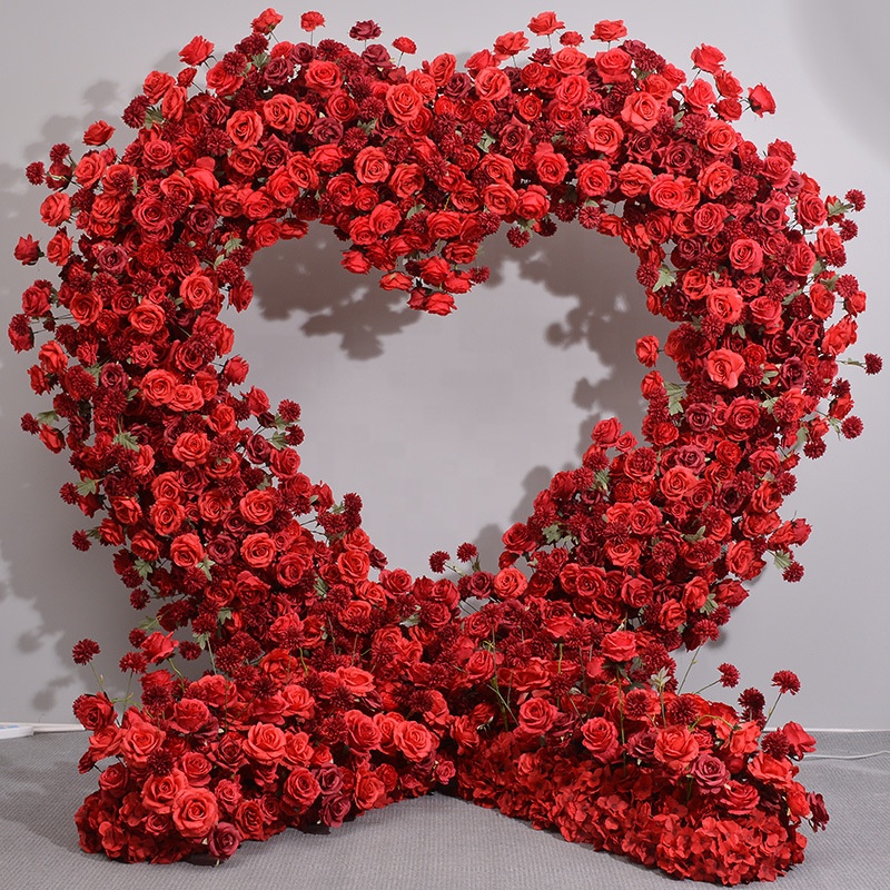 O-X837 Custom Event Wedding Decor Red White Flower Arch High Quality Silk Flower Arrangement Heart Flower Arch Wedding Backdrops