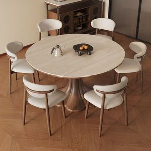 Moderna y Lujosa Mesa <span class=keywords><strong>de</strong></span> <span class=keywords><strong>Comedor</strong></span> Redonda Extensible <span class=keywords><strong>de</strong></span> Madera Maciza para 6 Personas, Base <span class=keywords><strong>de</strong></span> Madera Maciza <span class=keywords><strong>de</strong></span> Nogal, Mesa <span class=keywords><strong>de</strong></span> <span class=keywords><strong>Comedor</strong></span> Extensible <span class=keywords><strong>de</strong></span> Cuadrada a Redonda - Product Image 1
