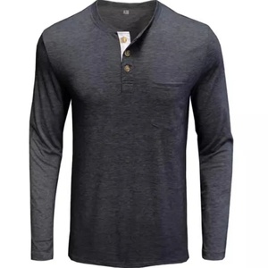 Camiseta Deportiva de Manga Larga para Hombre, de Secado Rápido, Color Negro Sólido, Cuello Henley, para Fitness y Running, Informal - Product Image 2