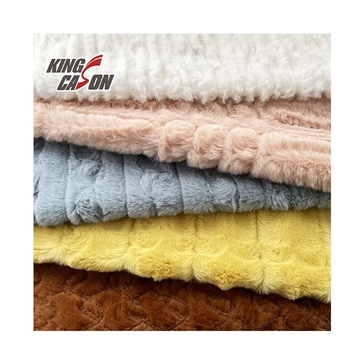 KINGCASON Manufacturer 100% polyester Customized Colors One Side Brush Stripe Rabbit Faux Fur Fabric For Clothing Jacket Bags