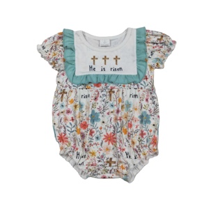 RTS Pelele Casual de Burbuja para Bebés Niñas Recién Nacidas y Niñas Pequeñas, de Algodón y Elastano, con Estampado Floral 'Él ha resucitado' y Cierre de Cremallera - Product Image 1