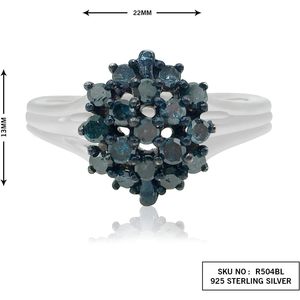 แหวนเงินแท้ 925 Jewelspaark ประดับเพชรบลูไดมอนด์ทรงกลม 0.63 กะรัต ดีไซน์รูปดอกไม้ แหวนหมั้นสำหรับผู้หญิง ไซส์ US - Product Image 3