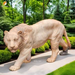Escultura de estatua de tigre de mármol tallada a mano de tamaño natural MILY para decoración al aire libre - Product Image 4