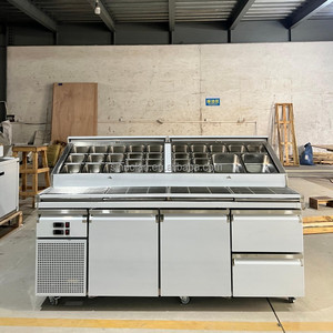 Table de Préparation à Pizza Commerciale Réfrigérée Deux Portes <span class=keywords><strong>Sous</strong></span> Comptoir avec Double Compresseur et <span class=keywords><strong>Plan</strong></span> de Travail Sandwich - Product Image 1