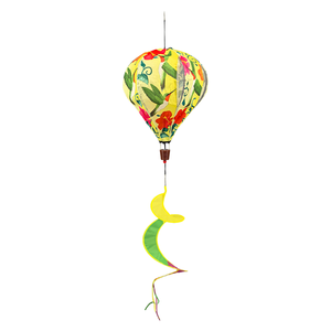 Décoration de jardin suspendue en forme de montgolfière, moulin à vent pliable en tissu peint avec queue en spirale pour l'art extérieur de la cour - Product Image 4