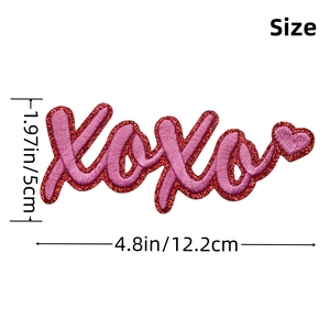 Toptan özel sevgililer günü demir-işlemeli yamalar için Glitter kırmızı pembe XOXO şapka süslemeleri - Product Image 4