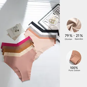 Custom Logo Women Plus Size Ice Silk One Piece Underwear Invisible Basic Ultralight Seamless Panties